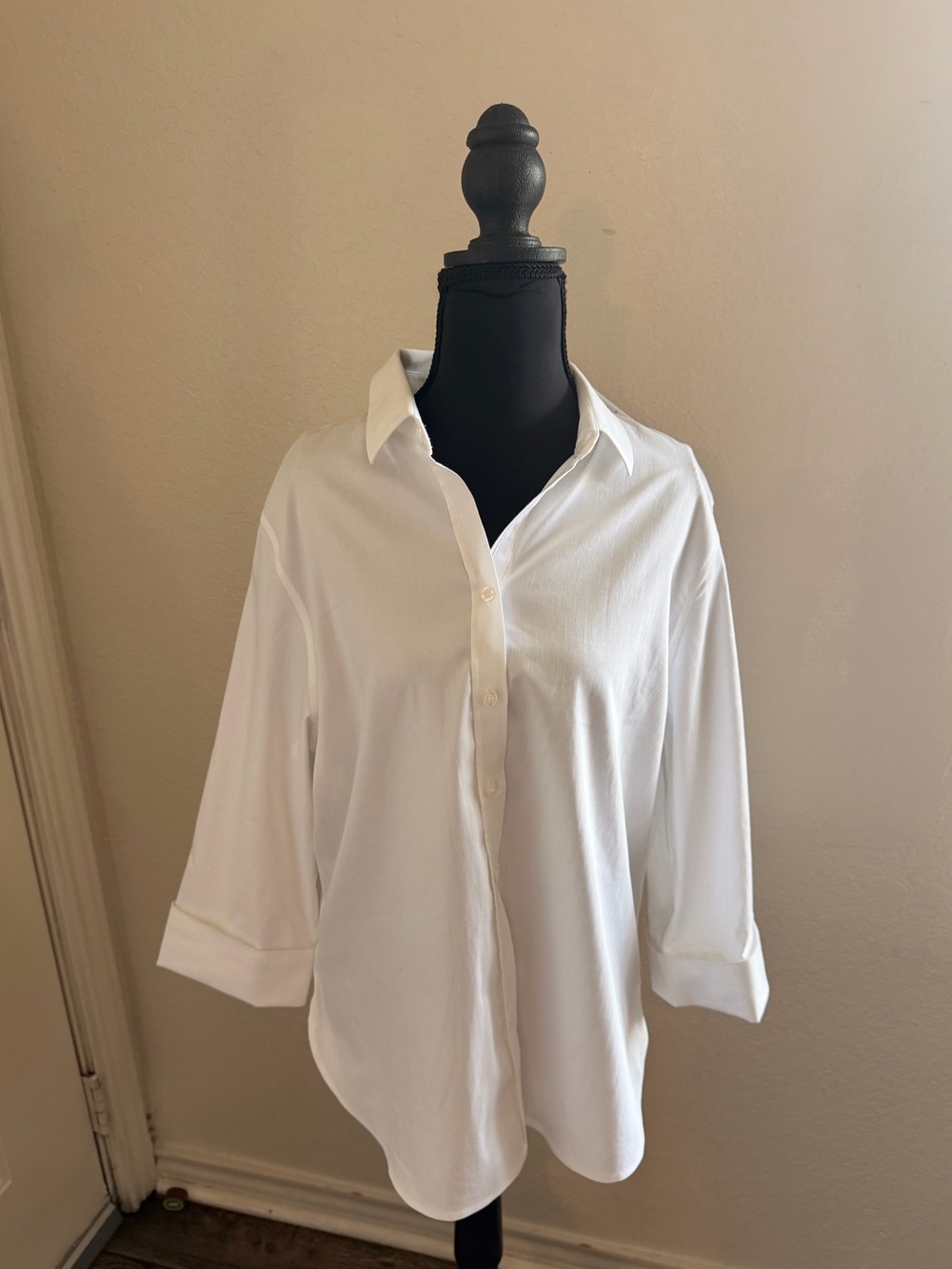 Chico's White Button-Down Shirt - Three-Quarter Sleeve